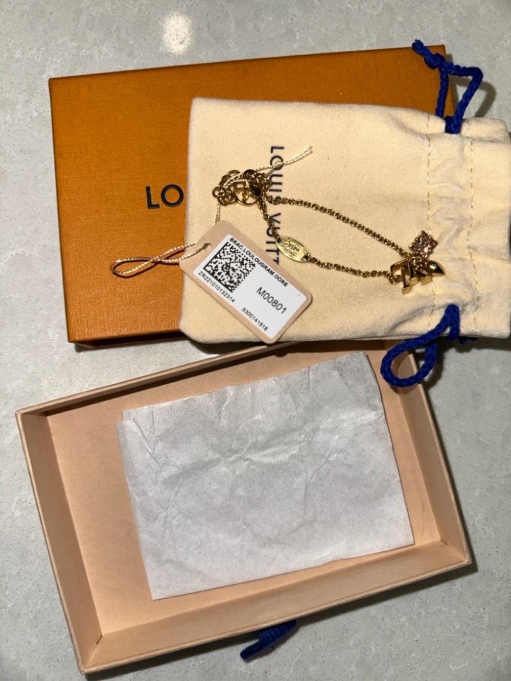 Louis Vuitton Gold and Pink Crystal LV Charm Bracelet - Picture 7 of 14